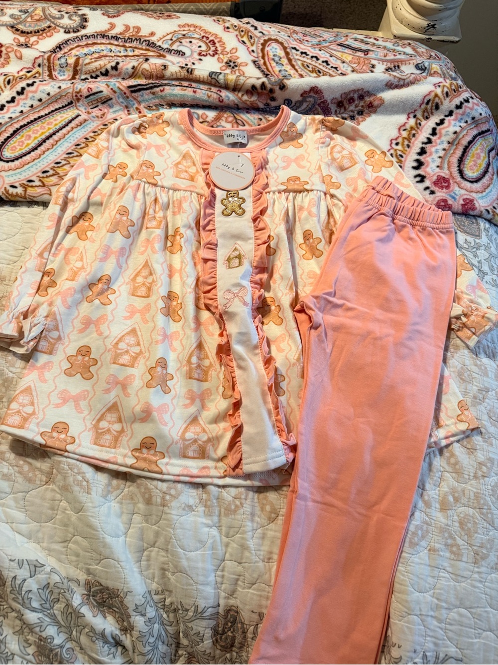 Girls Gingerbread & House Pink Set with Ruffle Trim